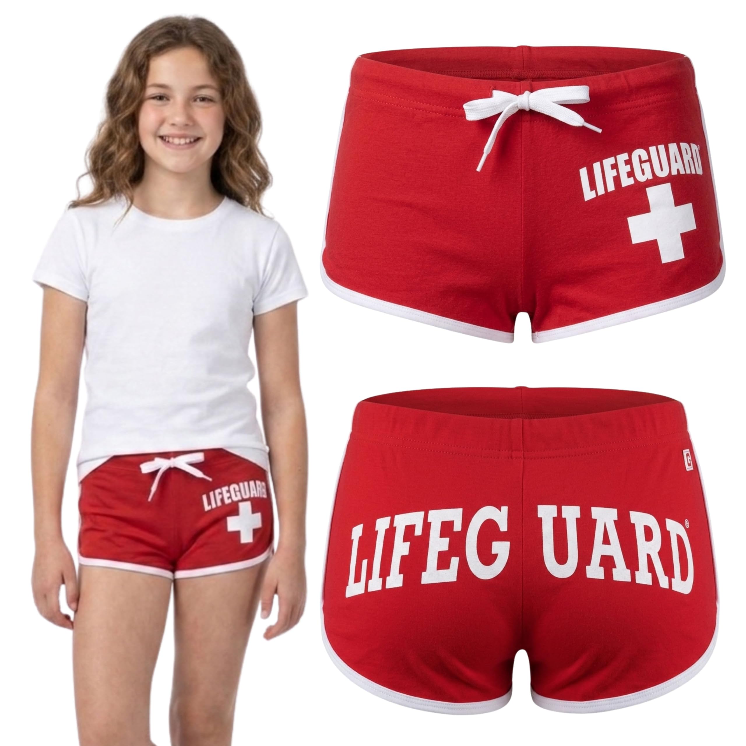 LIFEGUARD Girls Kids Officially Licensed Hi-Cut Short Red and White Soft Cotton Material
