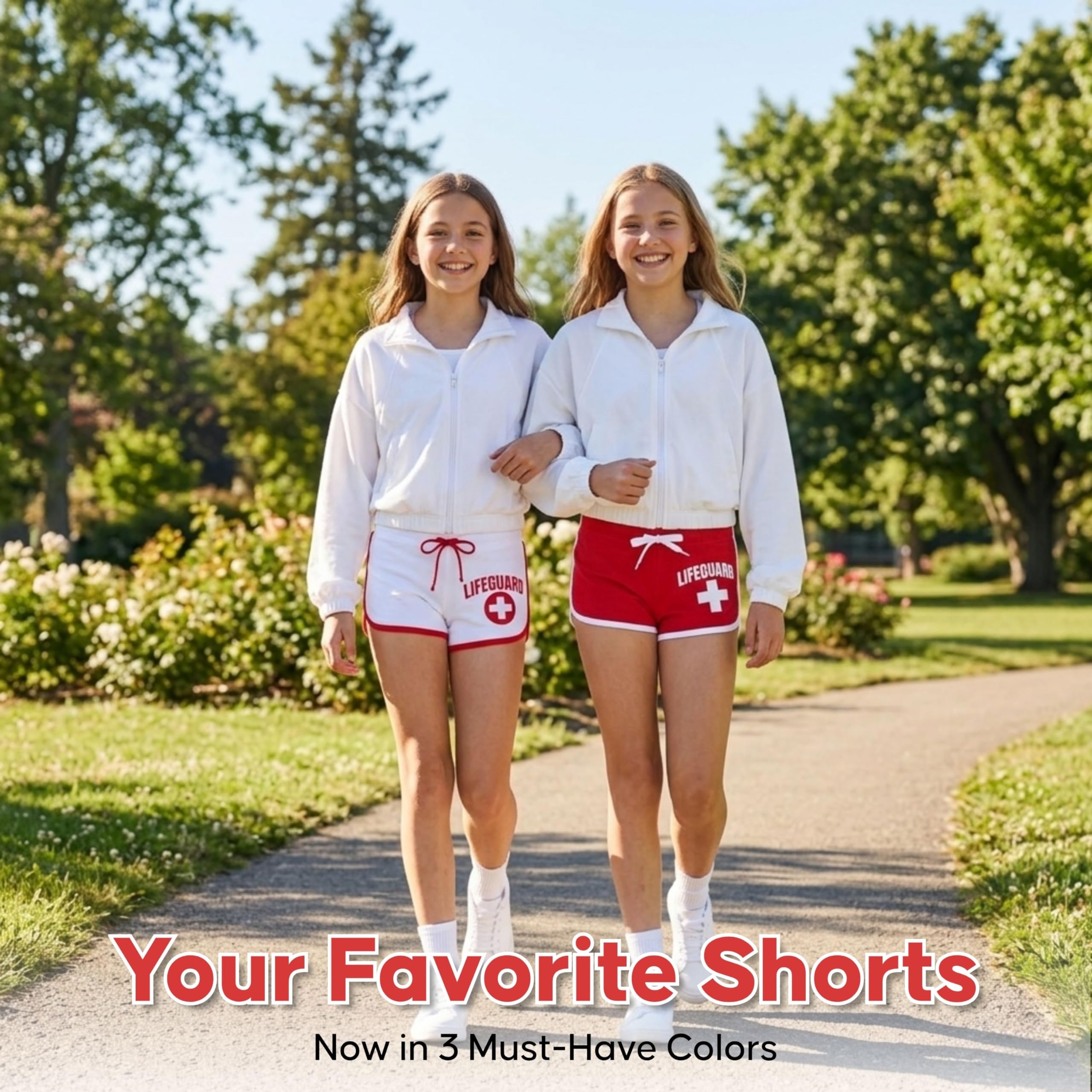 LIFEGUARD Girls Kids Officially Licensed Hi-Cut Short Red and White Soft Cotton Material - Image 2