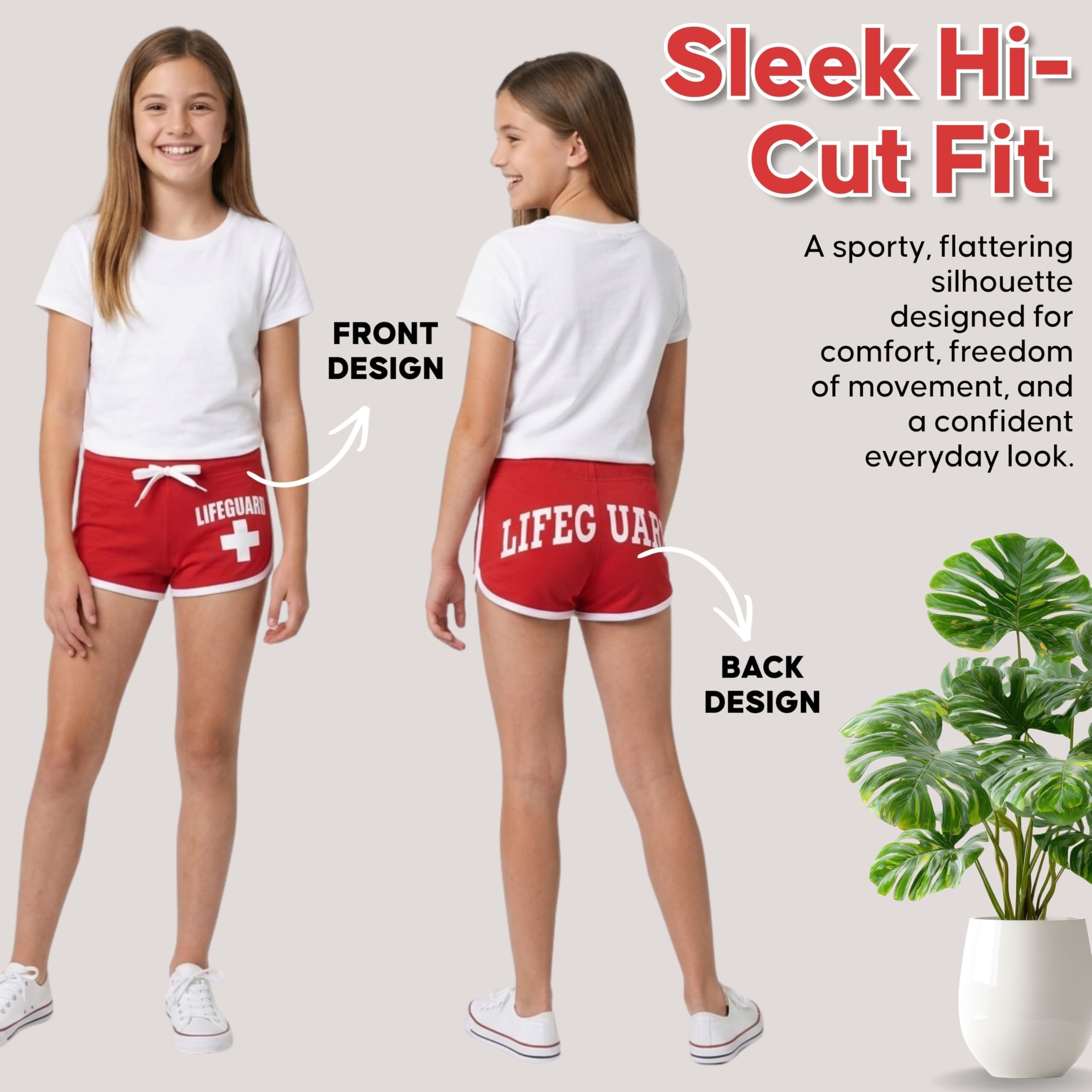 LIFEGUARD Girls Kids Officially Licensed Hi-Cut Short Red and White Soft Cotton Material - Image 7