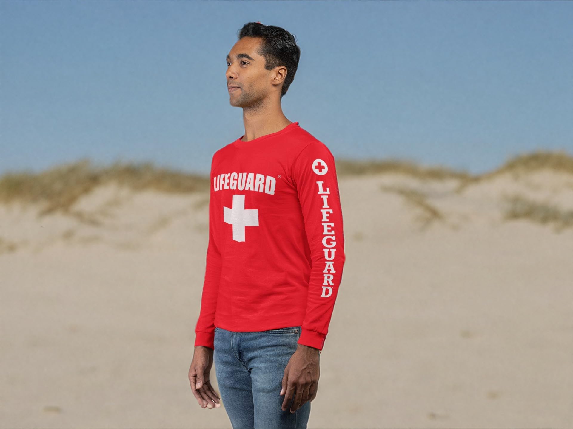 LIFEGUARD Long-Sleeve Printed Tee Shirt, Red T-Shirt for Men, Guys, Teen & Boys - Image 4